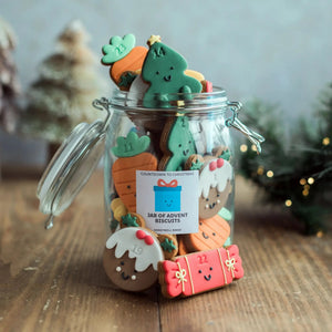 jar of cute advent biscuits by Honeywell Bakes