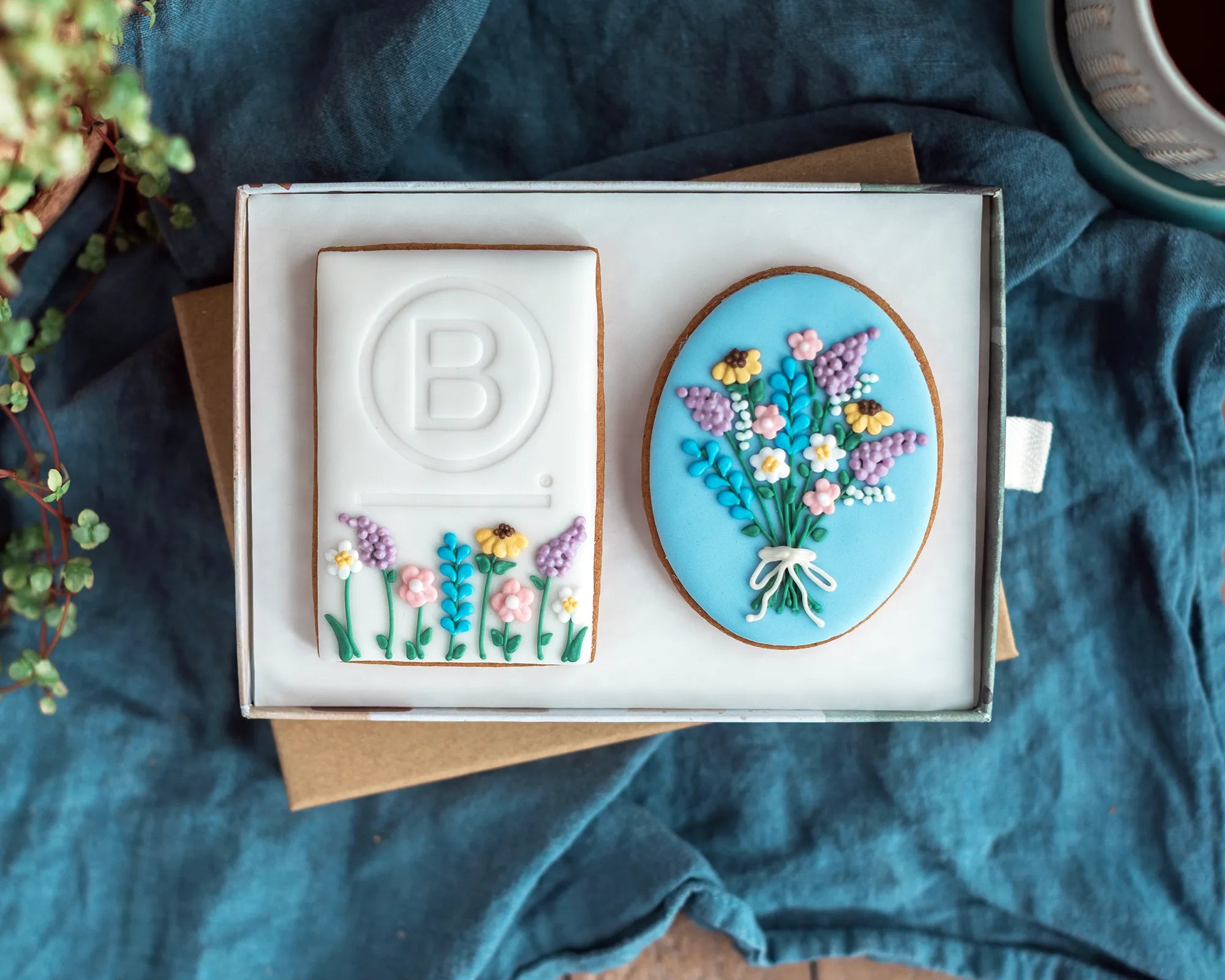 Honeywell Bakes B Corp branded logo biscuits, in a gift box 