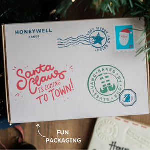 Personalised Christmas postcard biscuit packaging