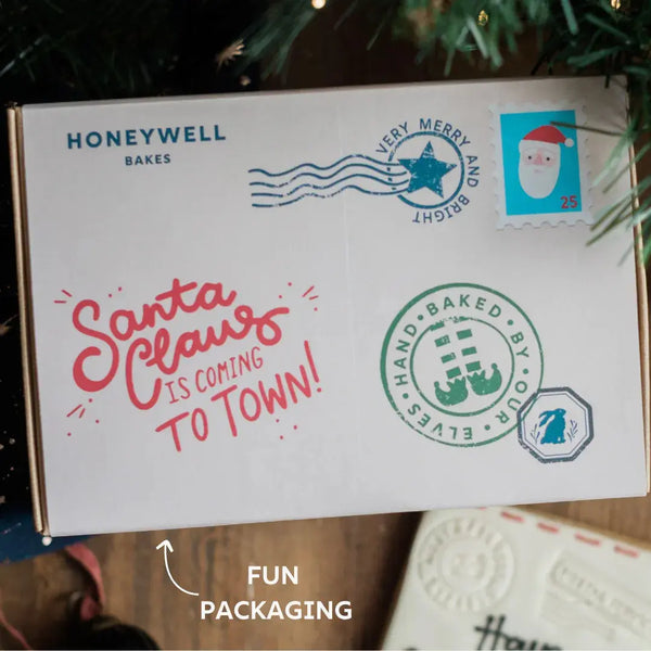 Personalised Christmas postcard biscuit packaging