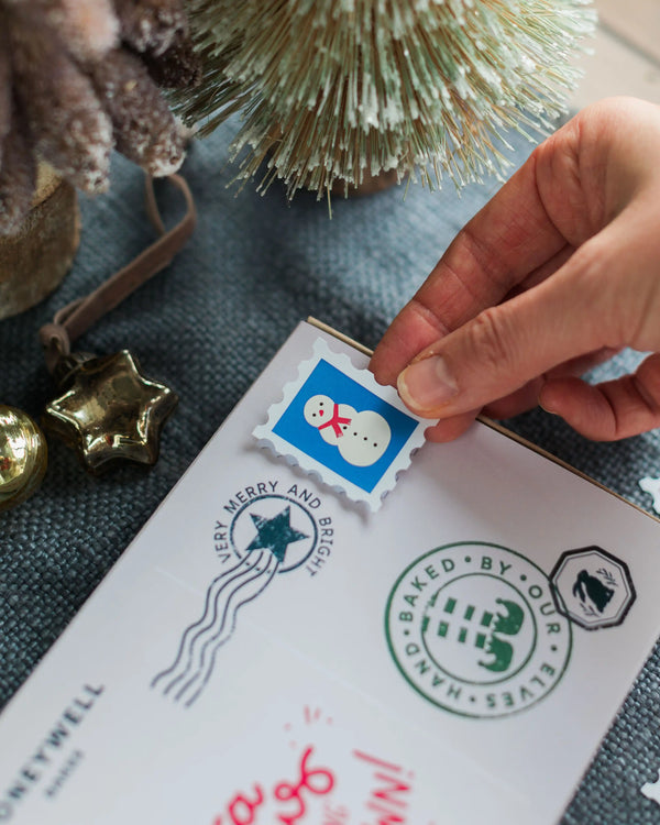 Honeywell Bakes Christmas Postcard Biscuit gift packaging with stamp detail