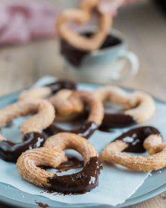 Honeywell Bakes Churros Kit For Baking - Churros with chocolate glaze on a plate