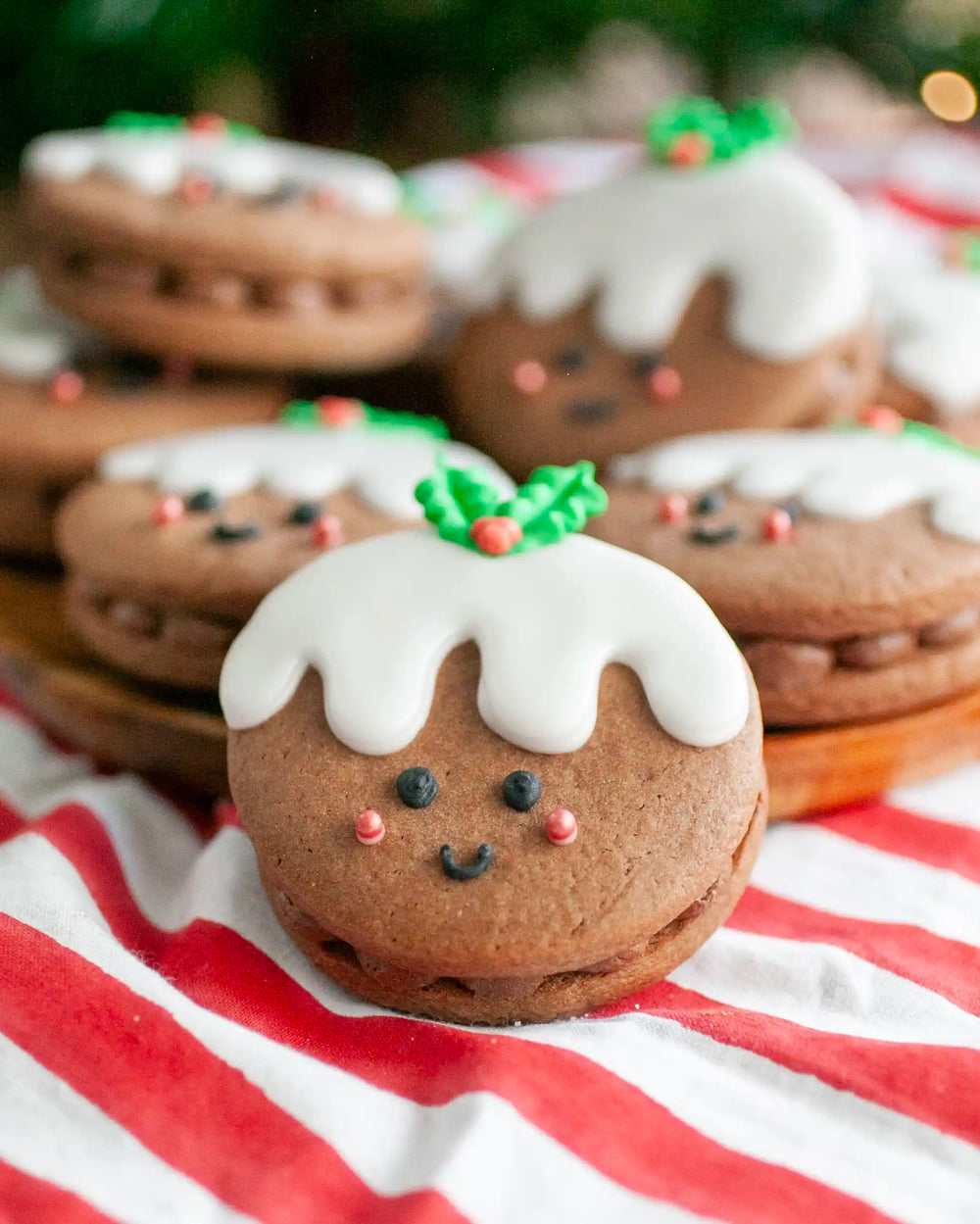 Chocolate Christmas pudding sandwich biscuits made from Honeywell Bakes kit