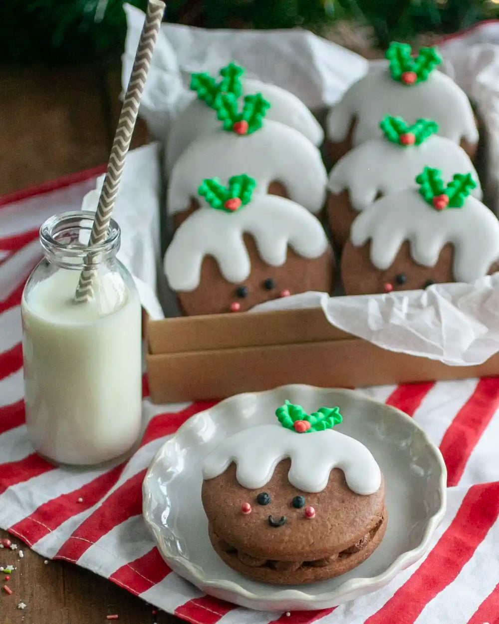 Chocolate Christmas pudding sandwich biscuits made from Honeywell Bakes kit