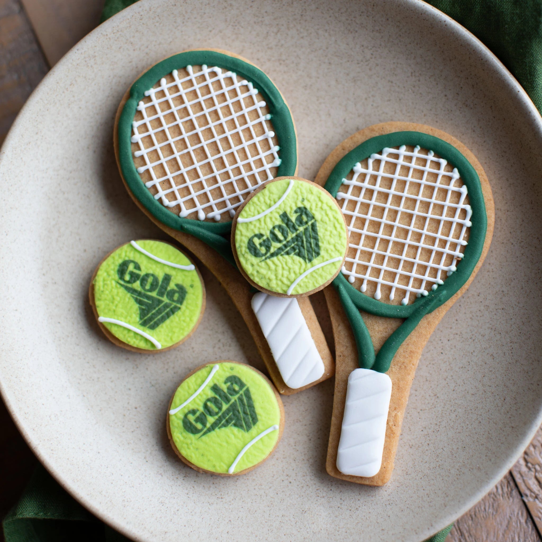 Gola branded tennis ball and racket biscuits for Wimbledon