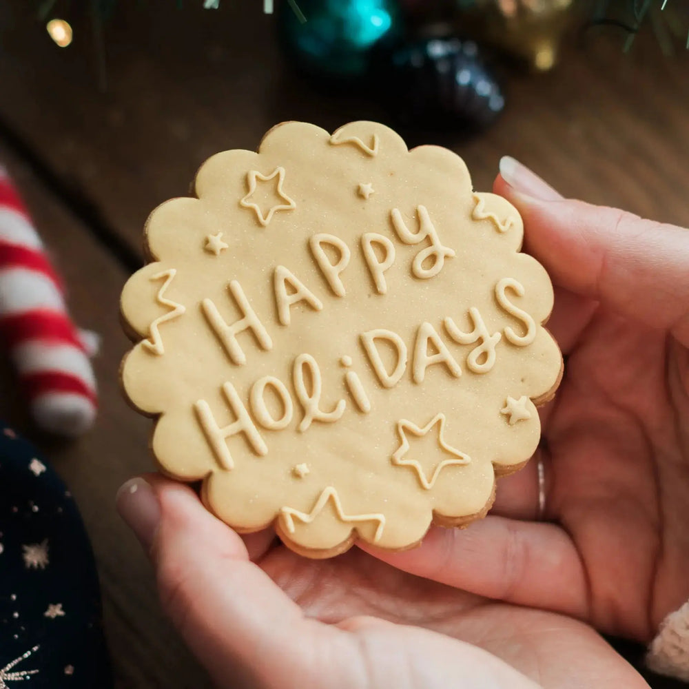 happy holidays individual iced biscuit