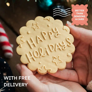 happy holidays individual iced biscuit