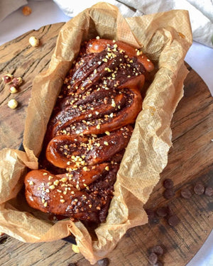 Honeywell Bakes Bread Bakers Subscription, Person making pastries from their subscription recipe box, a babka bread with chocolate