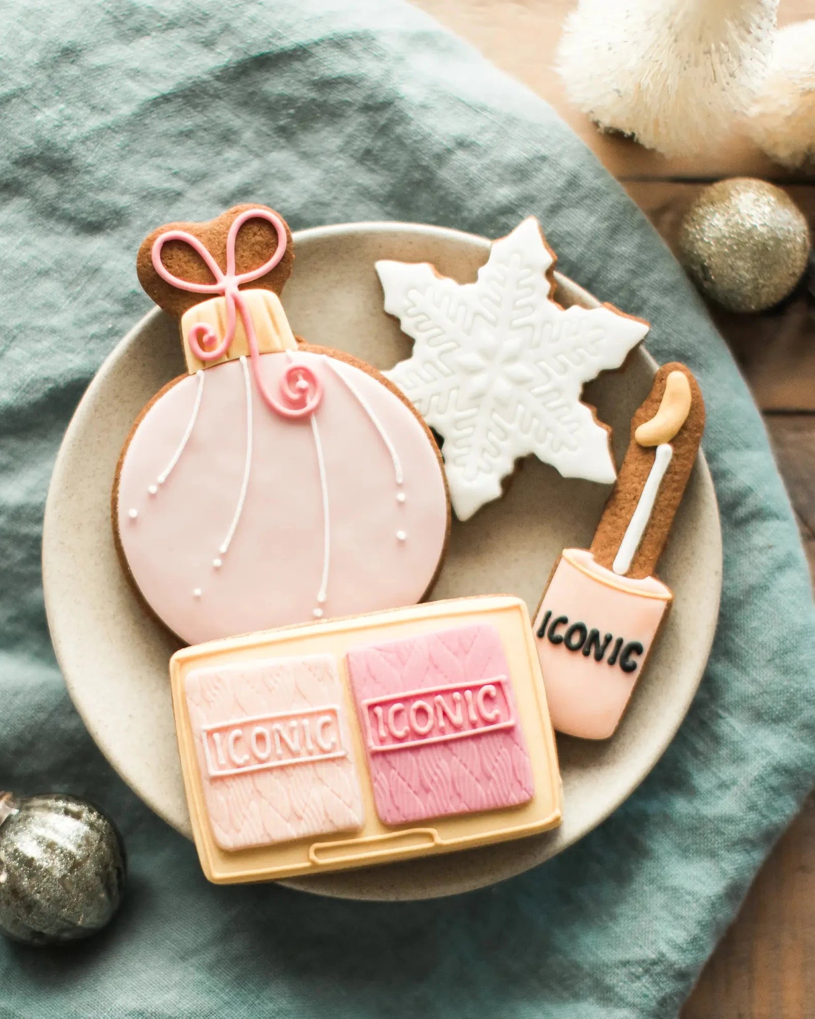 Honeywell Bakes branded festive biscuits; Iconic cosmetics bespoke shaped make up product biscuits with logo 