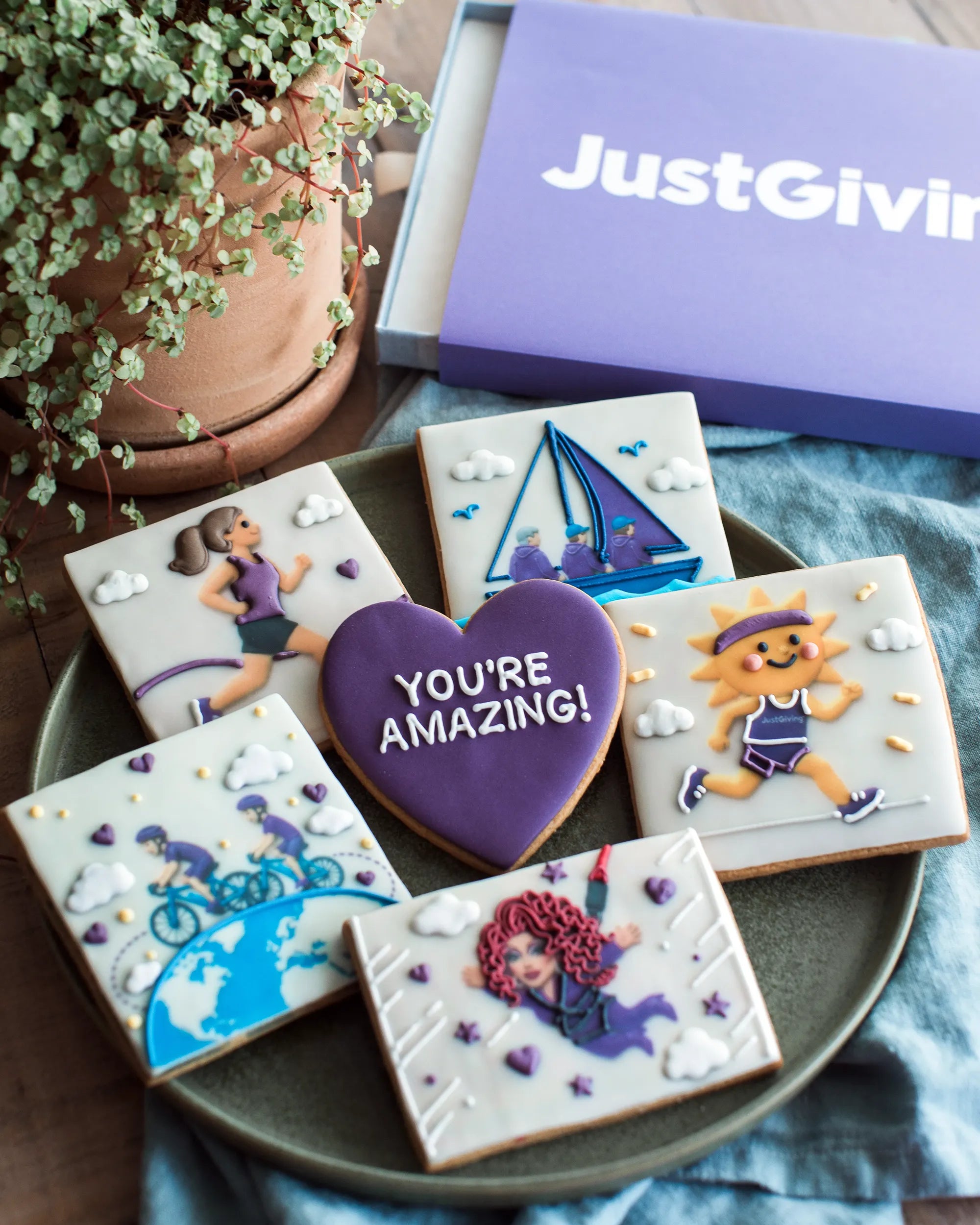 Honeywell Bakes branded biscuit gift box, Six bespoke decorated cookies for Just Giving, with a custom branded gift box for corporate gifting
