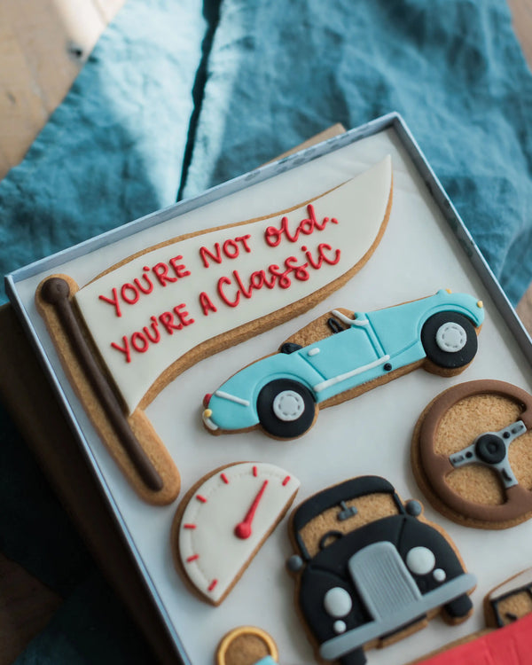 Honeywell Bakes Large You’re A Classic Biscuit Gift - Decorative cookies with a car design and text on a tray