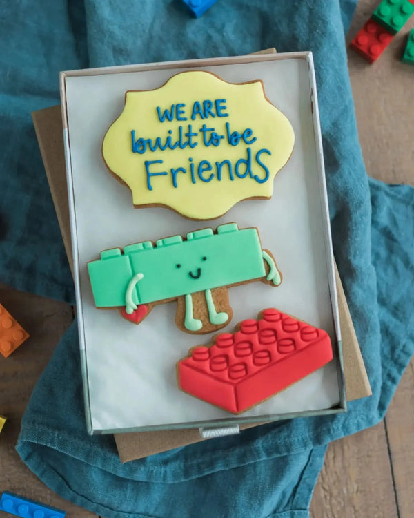 Honeywell Bakes - Love You To Pieces Biscuit Gift - Brightly coloured hand iced building block biscuits with a personalised message