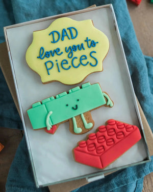 Honeywell Bakes - Love You To Pieces Biscuit Gift - Brightly coloured hand iced building block biscuits with a personalised message