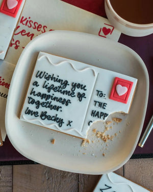 Honeywell Bakes Love Postcard Biscuit - Edible postcard biscuit with personalised hand iced message