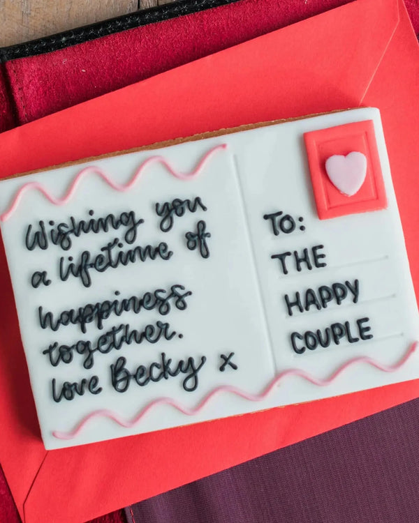 Honeywell Bakes Love Postcard Biscuit - Edible postcard biscuit with personalised hand iced message