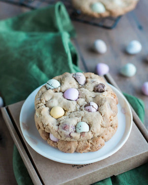 Honeywell Bakes Mini Egg Cookie Baking Kit - two large cookies on a plate