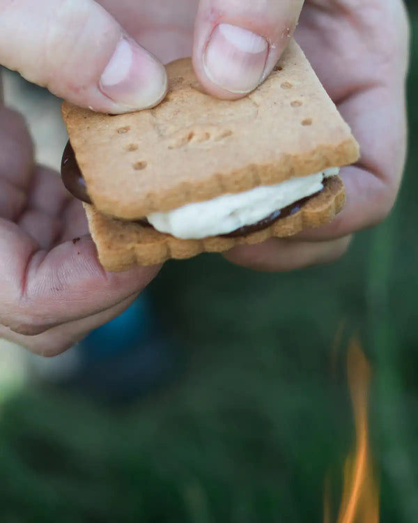 Honeywell Bakes Mini S’mores Kit - Hand holding a s'more with a blurred background