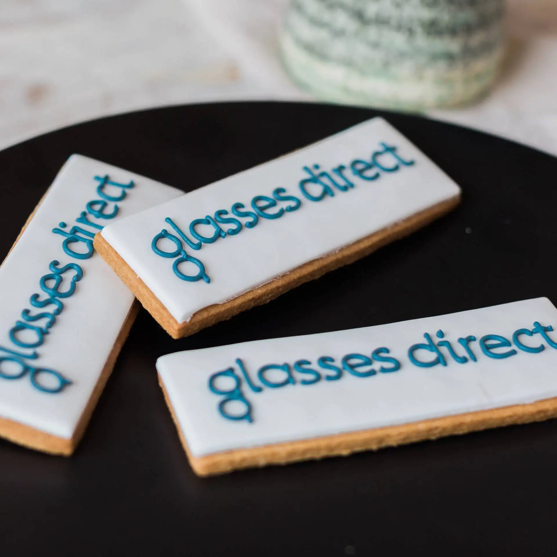 hand iced custom glasses direct logo biscuits